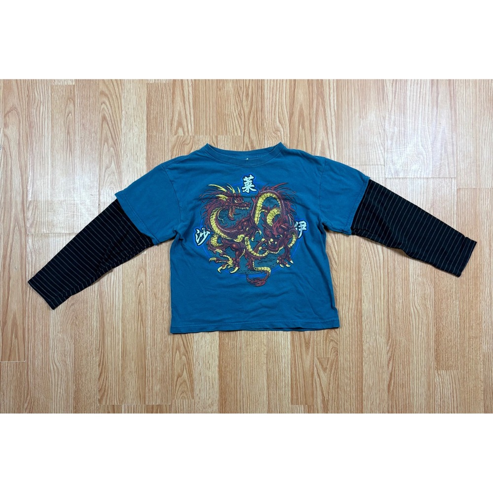 VTGCanyon River Blues Boys Dragon Graphic Layered Long Sleeve Shirt Teal M 10/12